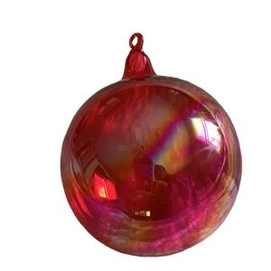Iridescent Red Hand Blown Christmas Ornament Ball
